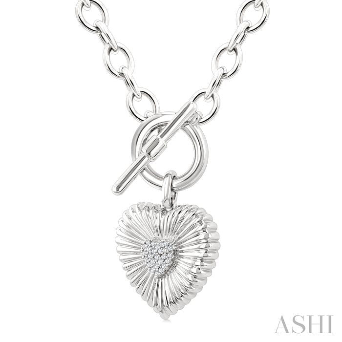 ASHI Silver Heart Fluted Toggle Diamond Fashion Necklace 881A9PPSSSLNK
