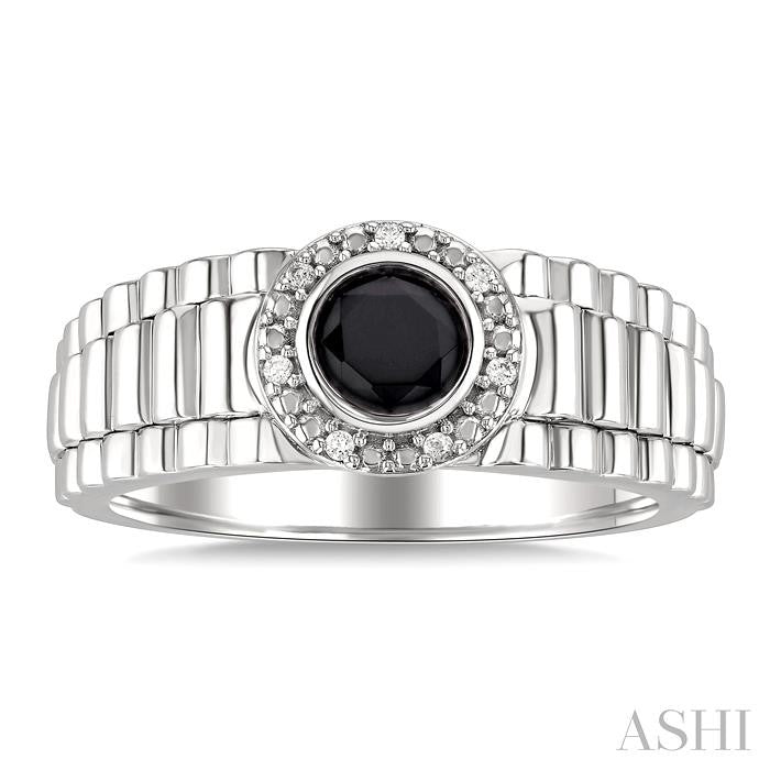 ASHI Silver Round Shape Men's Onyx Diamond Ring 881B9PPSSOXSLRG