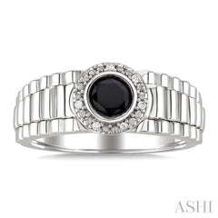 ASHI Silver Round Shape Men's Onyx Diamond Ring 881B9PPSSOXSLRG