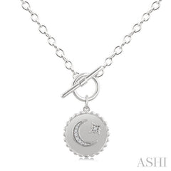 ASHI Silver Crescent Moon & Star Toggle Diamond Fashion Necklace 882A8PPSSSLNK