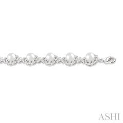 ASHI Silver Floral Pearl & Diamond Bracelet 88318PPSSWPSLTB