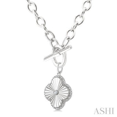 ASHI Silver Clover Fluted Toggle Diamond Fashion Necklace 883A8PPSGSLNK