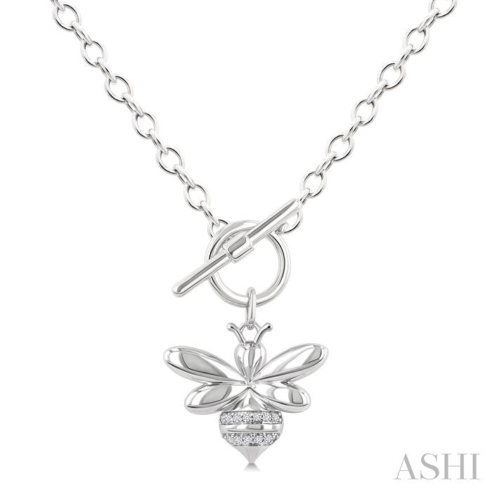ASHI Silver Bumble Bee Toggle Diamond Fashion Necklace 884A8PPSSSLNK