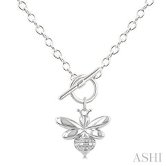 ASHI Silver Bumble Bee Toggle Diamond Fashion Necklace 884A8PPSSSLNK