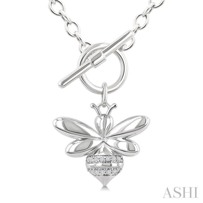 ASHI Silver Bumble Bee Toggle Diamond Fashion Necklace 884A8PPSSSLNK