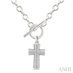 ASHI Silver Cross Toggle Diamond Fashion Necklace 885A8PPSSSLNK