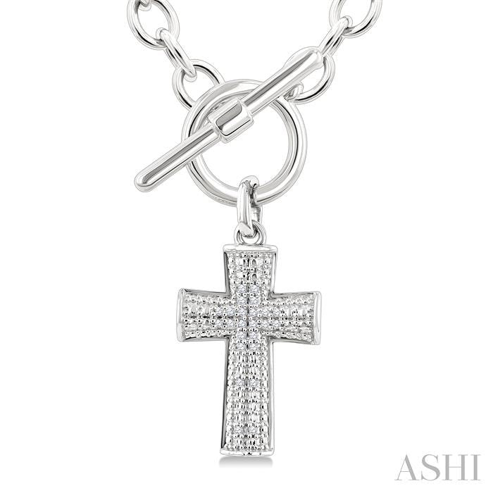 ASHI Silver Cross Toggle Diamond Fashion Necklace 885A8PPSSSLNK
