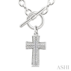 ASHI Silver Cross Toggle Diamond Fashion Necklace 885A8PPSSSLNK
