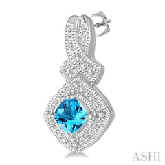 ASHI Silver Cushion Shape Gemstone & Diamond Earrings 88629PPSSBTSLER
