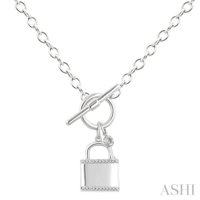 ASHI Silver Lock & Key Toggle Diamond Fashion Necklace 886A8PPSSSLNK