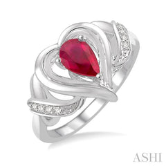 ASHI Silver Heart Shape Gemstone & Diamond Fashion Ring 88709PPSSRBSLRG