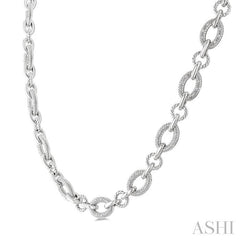 ASHI Silver Bold Oval Rope Link Diamond Necklace 887A6PPSSSLNK