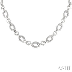 ASHI Silver Bold Oval Rope Link Diamond Necklace 887A6PPSSSLNK