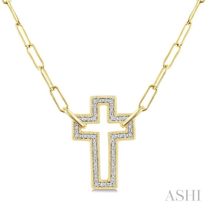 ASHI Gold Vermeil Cross Paperclip Diamond Fashion Pendant 88888PPSSSLPD-CR-GV