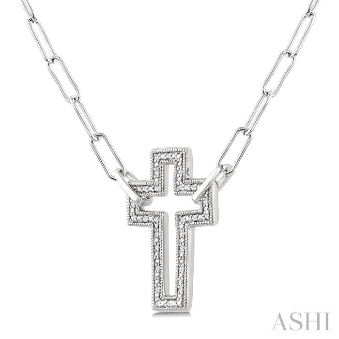 ASHI Silver Cross Paperclip Diamond Fashion Pendant 88888PPSSSLPD-CR