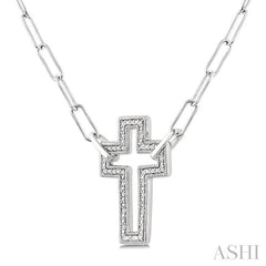ASHI Silver Cross Paperclip Diamond Fashion Pendant 88888PPSSSLPD-CR