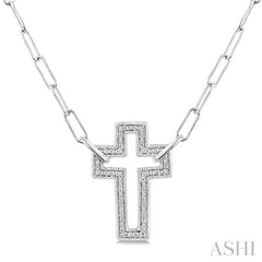 ASHI Silver Cross Paperclip Diamond Fashion Pendant 88888PPSSSLPD-CR