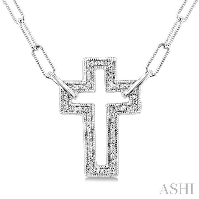 ASHI Silver Cross Paperclip Diamond Fashion Pendant 88888PPSSSLPD-CR