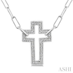 ASHI Silver Cross Paperclip Diamond Fashion Pendant 88888PPSSSLPD-CR