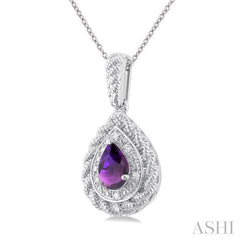 ASHI Silver Pear Shape Gemstone & Diamond Pendant 88929PPSSAMSLPD