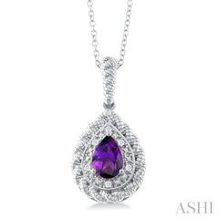 ASHI Silver Pear Shape Gemstone & Diamond Pendant 88929PPSSAMSLPD