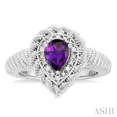ASHI Silver Pear Shape Gemstone & Diamond Ring 88929PPSSAMSLRG
