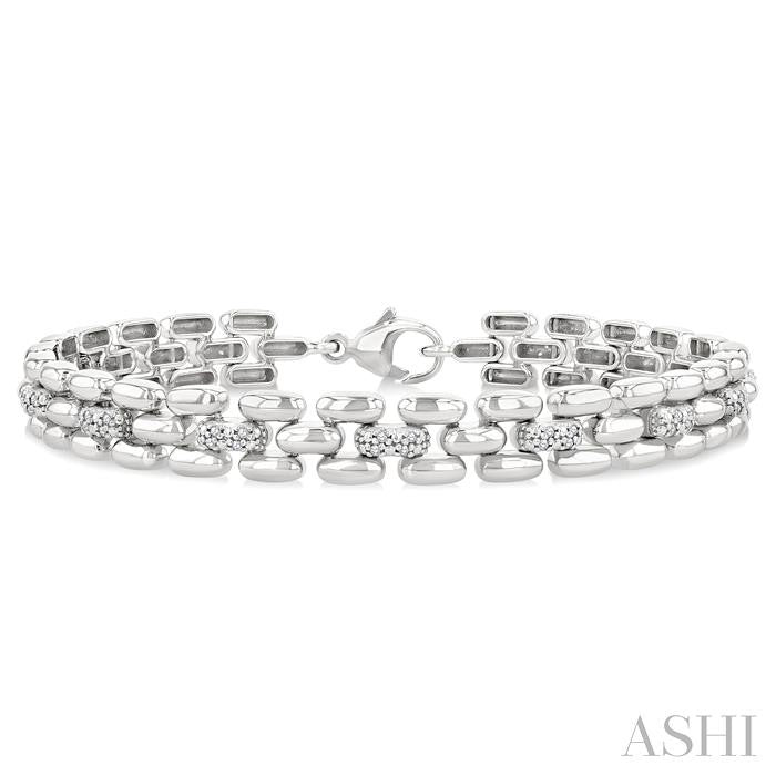 ASHI Silver Bold Panther Link Diamond Fashion Bracelet 88950PPSSSLTB