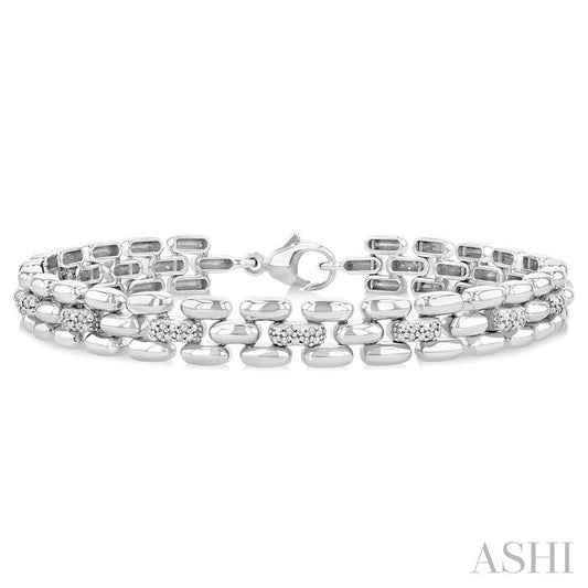 ASHI Silver Bold Panther Link Diamond Fashion Bracelet 88950PPSSSLTB