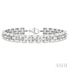 ASHI Silver Bold Panther Link Diamond Fashion Bracelet 88950PPSSSLTB