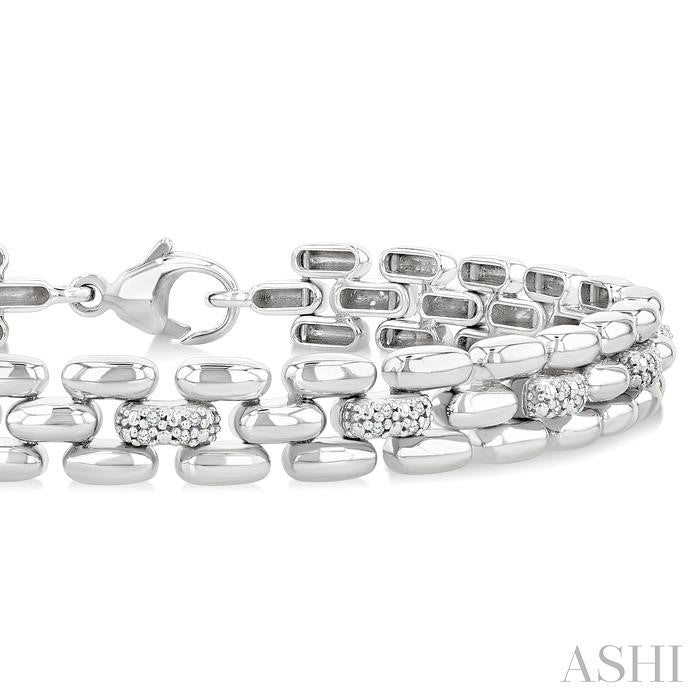 ASHI Silver Bold Panther Link Diamond Fashion Bracelet 88950PPSSSLTB