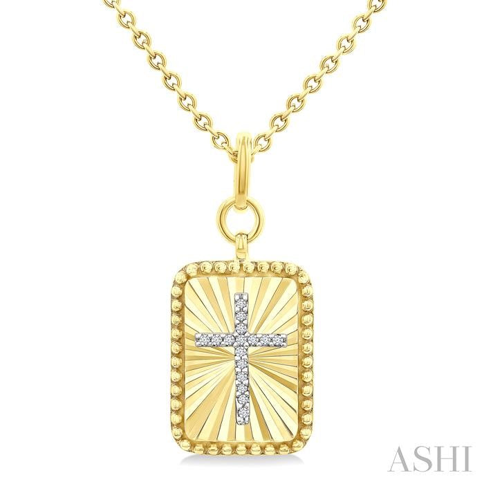 ASHI Gold Vermeil Rectangular Shape Fluted Medallion Diamond Pendant 89039PPSSSLPD-RCT-GV