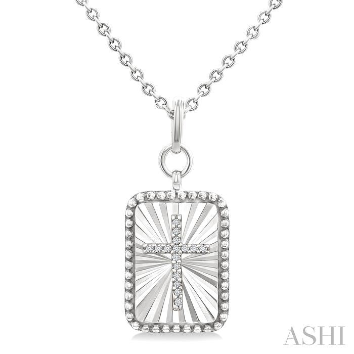 ASHI Silver Rectangular Shape Fluted Medallion Diamond Pendant 89039PPSSSLPD-RCT