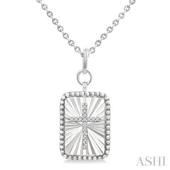 ASHI Silver Rectangular Shape Fluted Medallion Diamond Pendant 89039PPSSSLPD-RCT