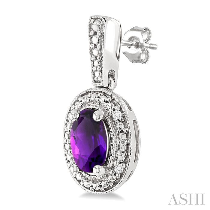 ASHI Silver Oval Shape Gemstone & Diamond Earrings 89089PPSSAMSLER-OV