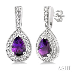 ASHI Silver Pear Shape Gemstone & Diamond Earrings 89089PPSSAMSLER-PR