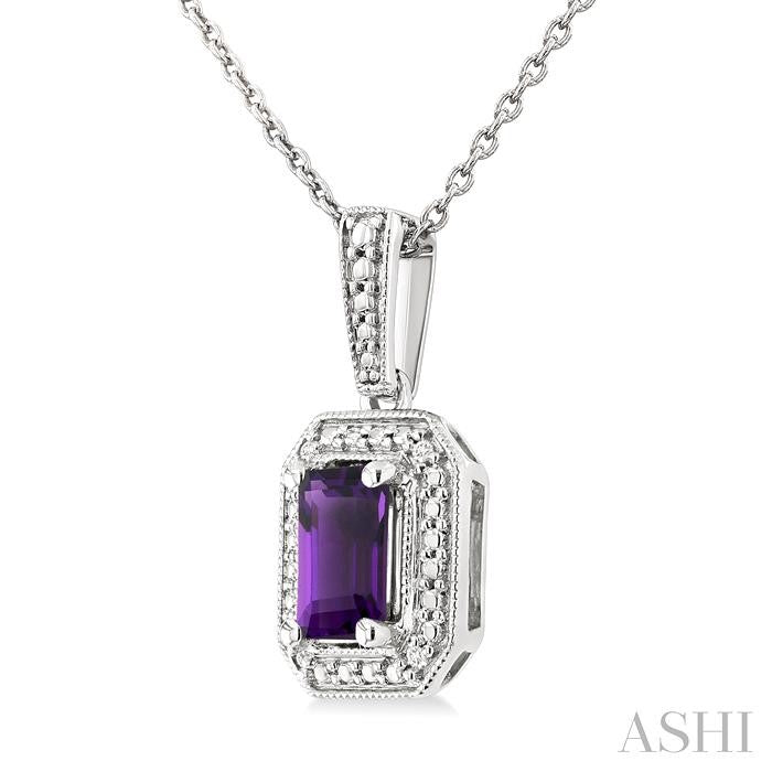 ASHI Silver Emerald Shape Gemstone & Diamond Pendant 89089PPSSAMSLPD-OC