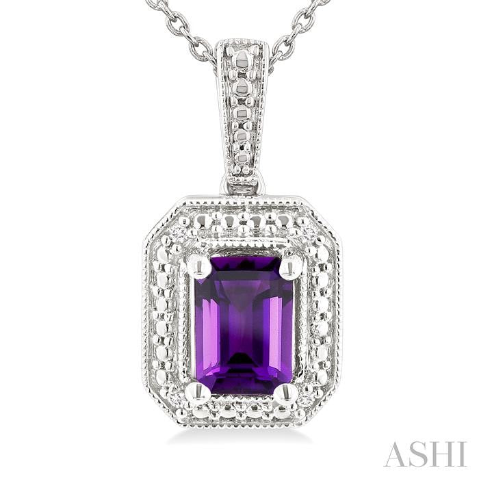ASHI Silver Emerald Shape Gemstone & Diamond Pendant 89089PPSSAMSLPD-OC