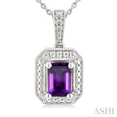 ASHI Silver Emerald Shape Gemstone & Diamond Pendant 89089PPSSAMSLPD-OC