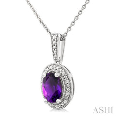 ASHI Silver Oval Shape Gemstone & Diamond Pendant 89089PPSSAMSLPD-OV