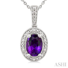 ASHI Silver Oval Shape Gemstone & Diamond Pendant 89089PPSSAMSLPD-OV