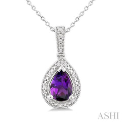 ASHI Silver Pear Shape Gemstone & Diamond Pendant 89089PPSSAMSLPD-PR