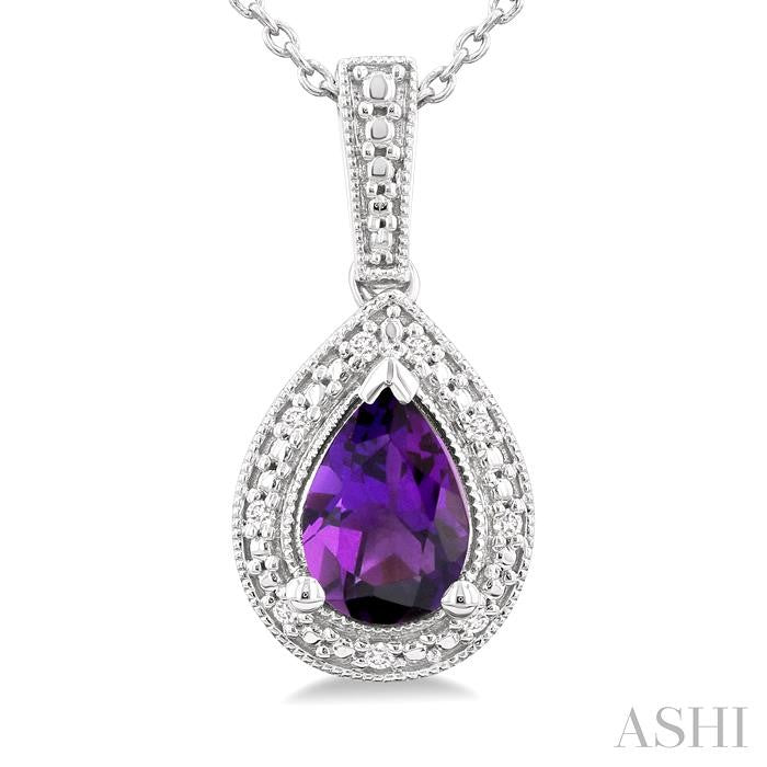 ASHI Silver Pear Shape Gemstone & Diamond Pendant 89089PPSSAMSLPD-PR