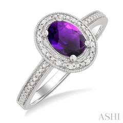 ASHI Silver Oval Shape Gemstone & Diamond Ring 89089PPSSAMSLRG-OV