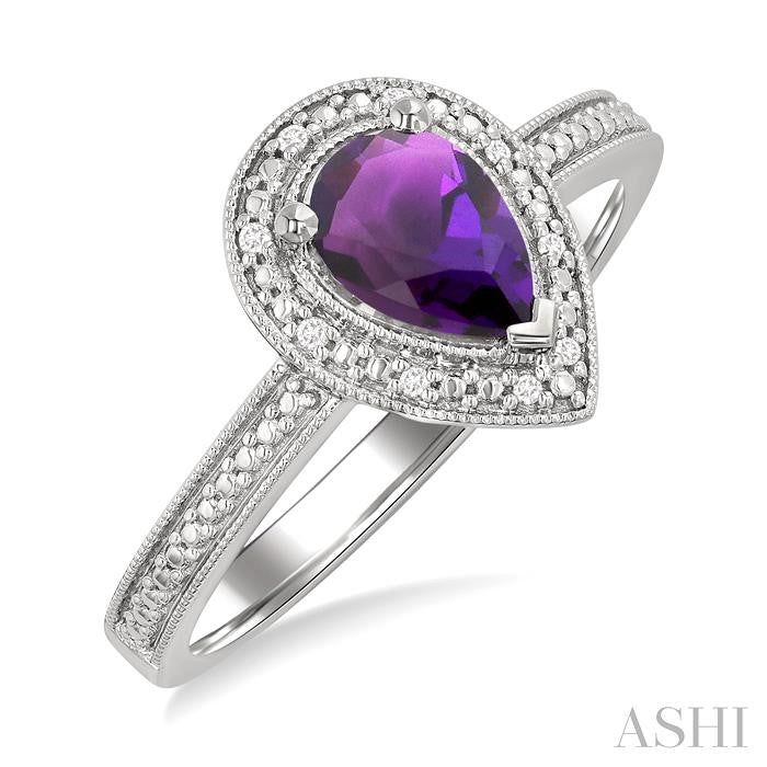 ASHI Silver Pear Shape Gemstone & Diamond Ring 89089PPSSAMSLRG-PR