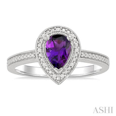 ASHI Silver Pear Shape Gemstone & Diamond Ring 89089PPSSAMSLRG-PR