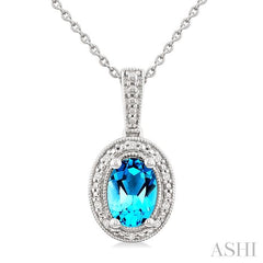 ASHI Silver Oval Shape Gemstone & Diamond Pendant 89089PPSSBTSLPD-OV