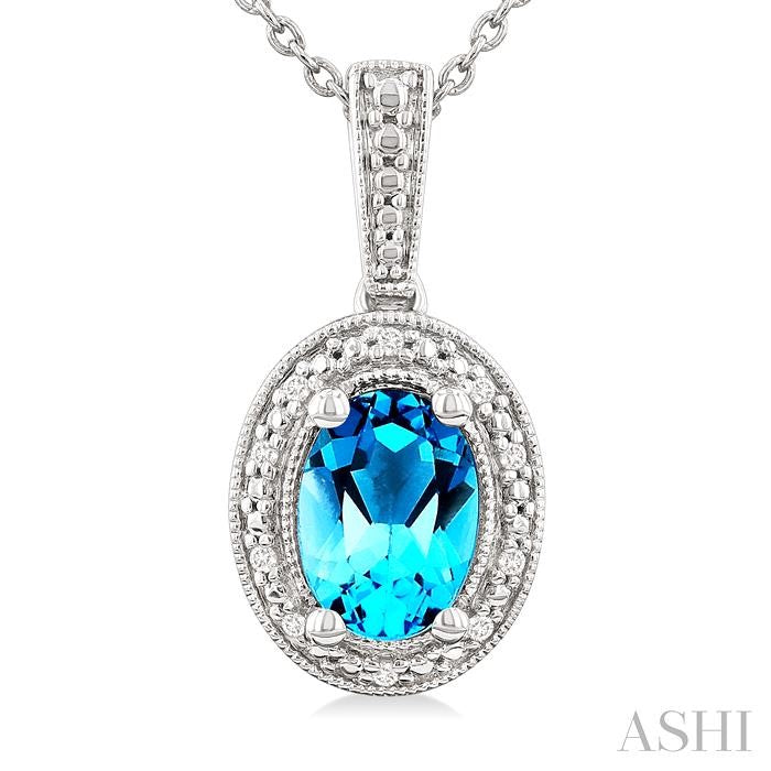 ASHI Silver Oval Shape Gemstone & Diamond Pendant 89089PPSSBTSLPD-OV