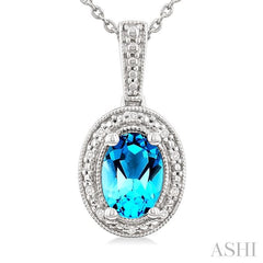 ASHI Silver Oval Shape Gemstone & Diamond Pendant 89089PPSSBTSLPD-OV