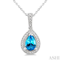 ASHI Silver Pear Shape Gemstone & Diamond Pendant 89089PPSSBTSLPD-PR