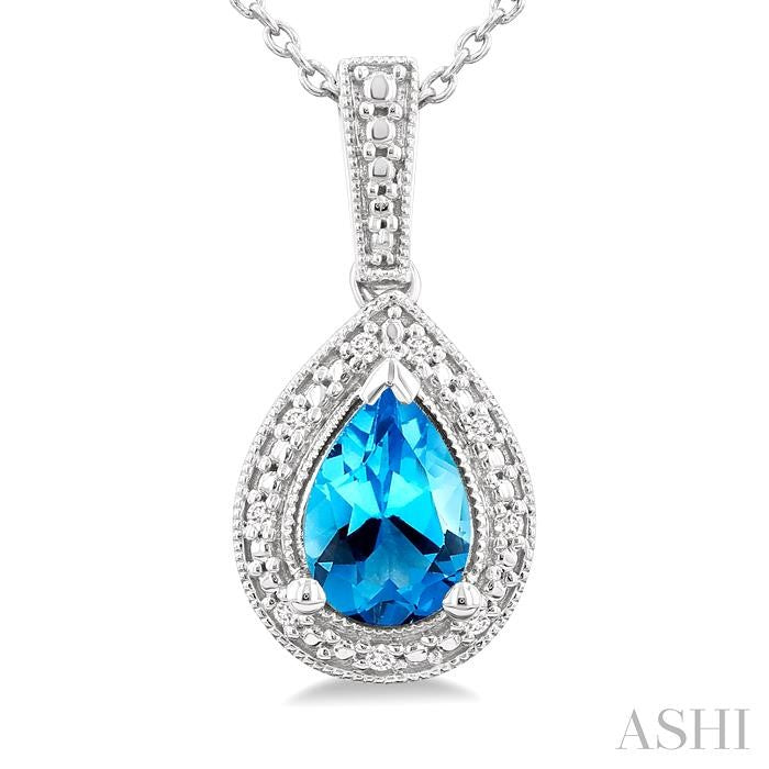 ASHI Silver Pear Shape Gemstone & Diamond Pendant 89089PPSSBTSLPD-PR